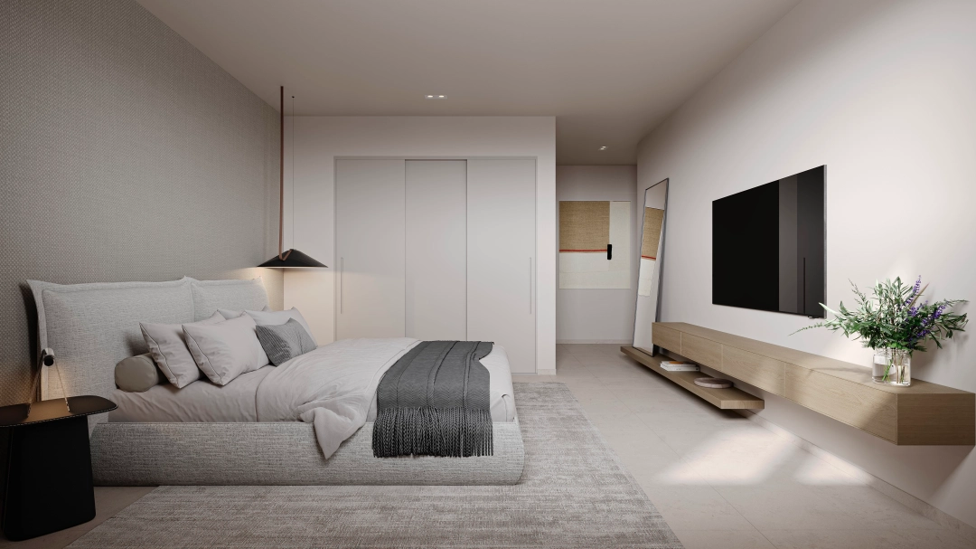 Elige entre dos impresionantes acabados de suelo de Porcelanosa y disfruta de un diseño contemporáneo que integra cocina y salón, creando un espacio abierto y acogedor.
